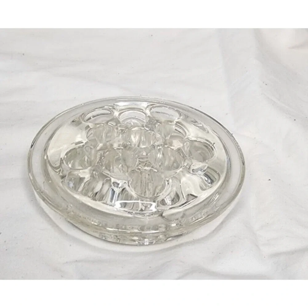 VINTAGE MCM 1950's 11 HOLE CLEAR GLASS FLOWER FROG FLORAL ARRANGEMENT